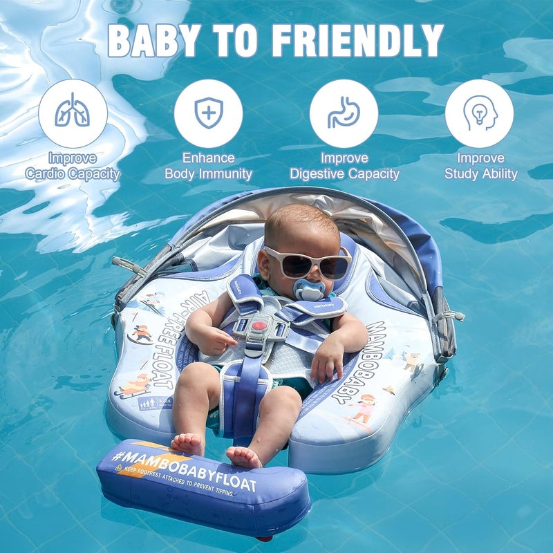 Lurui Baby Floats for Pool with Canopy Removable Sun Protection Canopy Mambobaby Float Non Inflatable Upgrade Add Tail Avoid Flip Waterproof Skin-Friendly Infant Swim Float 3-24 Months - Image 3